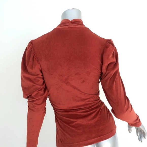 A.L.C. Puff Sleeve Mock Neck Top Joss Ginger Ruched Velvet Size Small - Picture 4 of 7